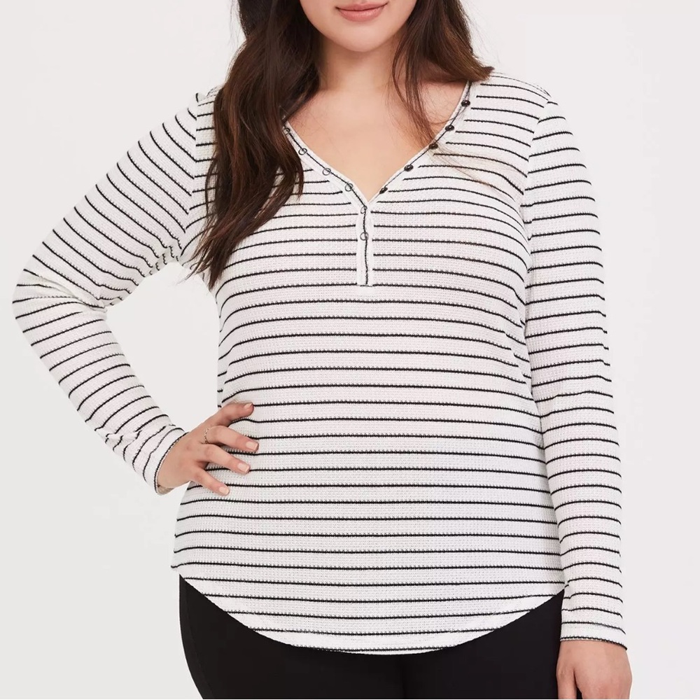 Torrid Waffle‎ Snap Henley Long Sleeve Tee Black White Stripe Plus Size 6X
